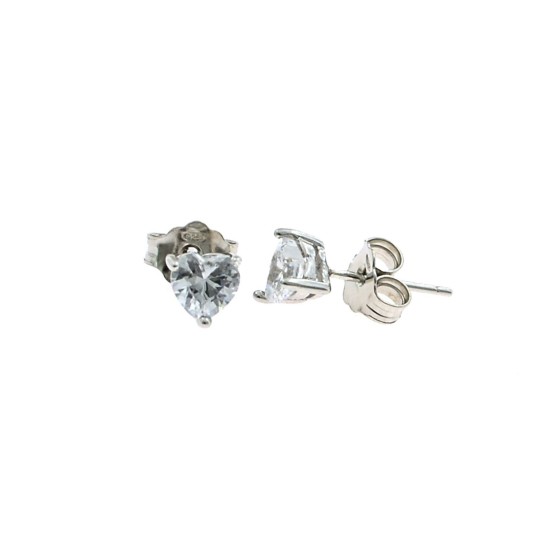 White gold plated stud earrings with heart-shaped zircon in 925 silver