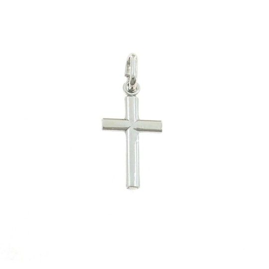 White gold plated smooth cross pendant in 925 silver