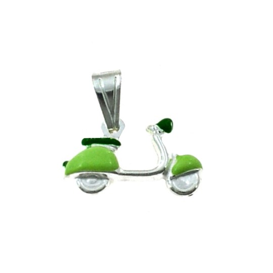 Ciondolo vespa accoppiato smaltato verde in argento bianco 925