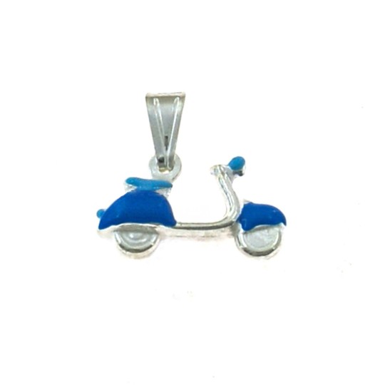 Ciondolo vespa accoppiato smaltato azzurro in argento bianco 925