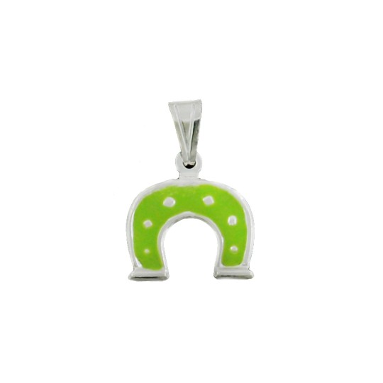 Horseshoe pendant coupled with green enamel in white 925 silver