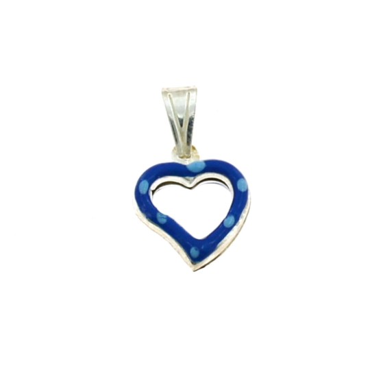 Ciondolo cuore traforato accoppiato smaltato blu in argento bianco 925