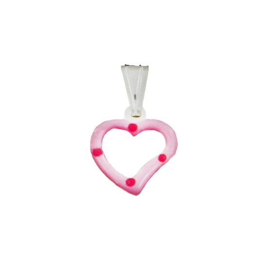 Ciondolo cuore traforato accoppiato smaltato rosa in argento bianco 925