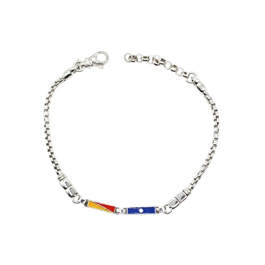 Bracciale tubolare con bandiere nautiche smaltate e pepite laterali placcato oro bianco in argento 925