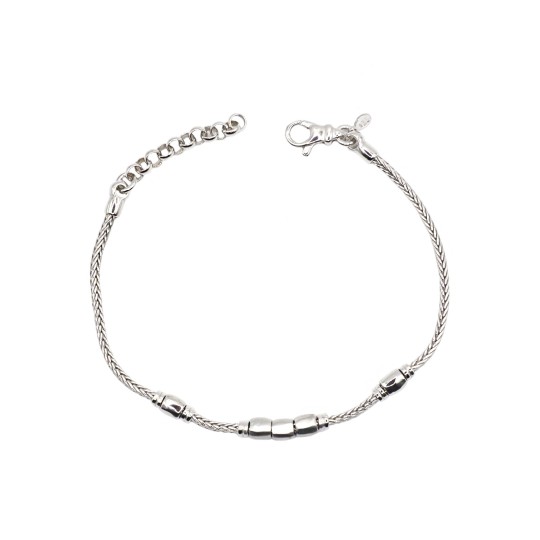 Bracciale maglia spiga quadrata con pepite satinate e martellate placcato oro bianco in argento 925