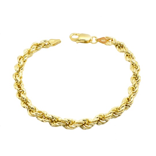 Yellow gold plated rope link bracelet in 925 silver