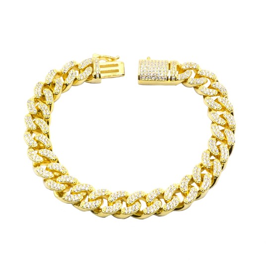 Bracciale maglia grumetta zirconata bianca placcato oro giallo in argento 925