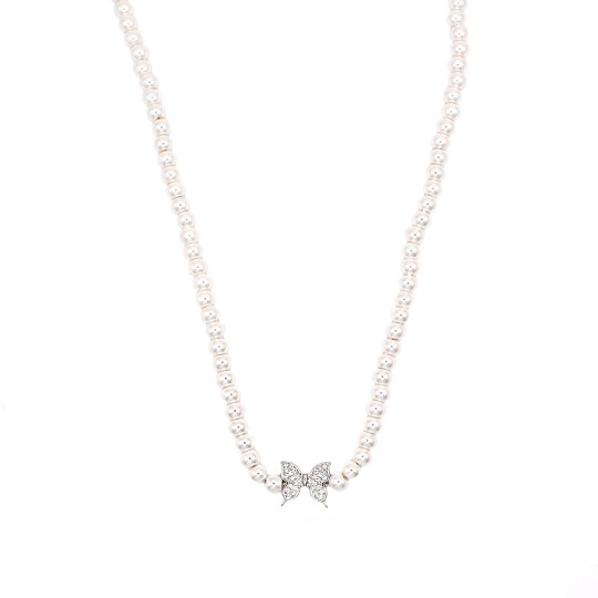 Collana di perle con farfalla centrale zirconata bianca placcato oro bianco in argento 925