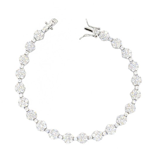 Bracciale tennis con fiori magic zirconati bianchi placcato oro bianco in argento925