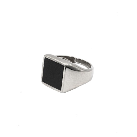 925 Silver White Gold Plated Onyx Square Shield Adjustable Pinky Ring