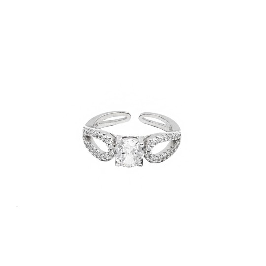 Adjustable wire ring with central knot white gold plated in 925 silver