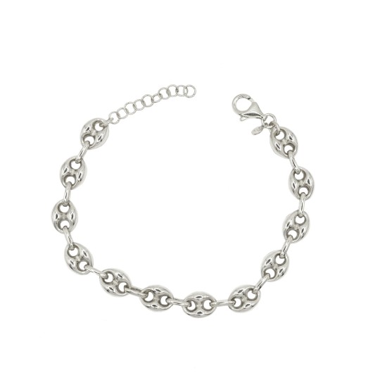 Bracciale maglia marina bombata placcato oro bianco in argento 925