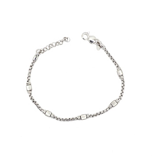 Bracciale maglia tubolare con pepite satinate quadrate placcato oro bianco in argento 925