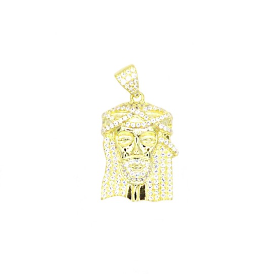 Ciondolo Cristo big semi zirconato bianco placcato oro giallo in argento 925