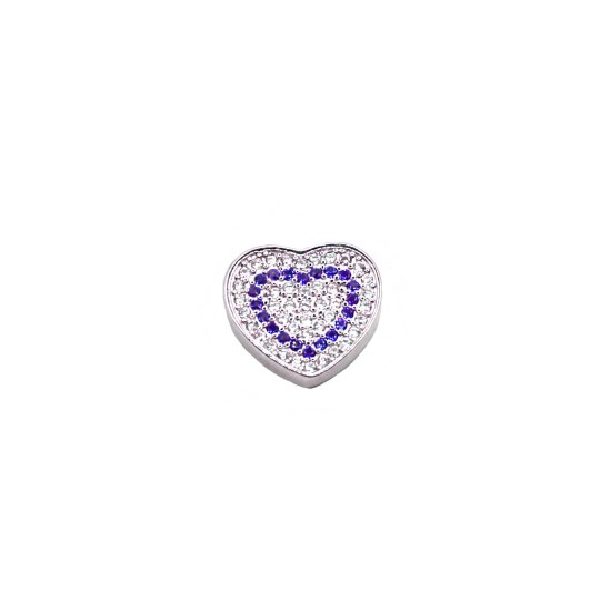 Ciondolo a cuore zirconato bianco e blu con contromaglia passante placcato oro bianco in argento 925