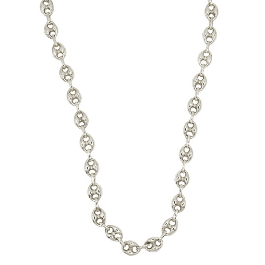 Collana maglia marina bombata da 8.5 mm placcata oro bianco in argento 925