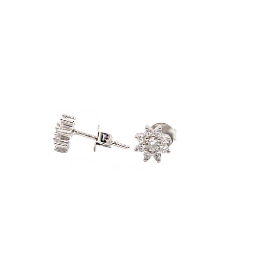 Stud earrings with flower pressure attachment of white zircons white gold plated in 925 silver