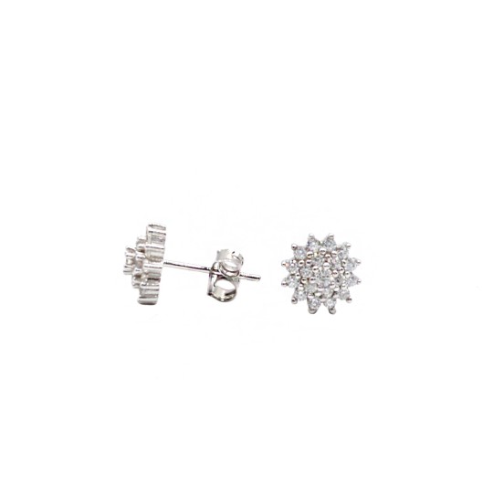 White gold plated white zircon flower stud earrings in 925 silver