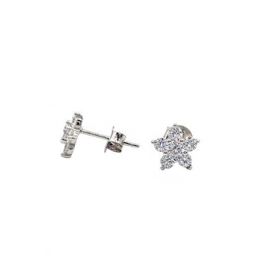 White gold plated white zirconia flower stud earrings in 925 silver