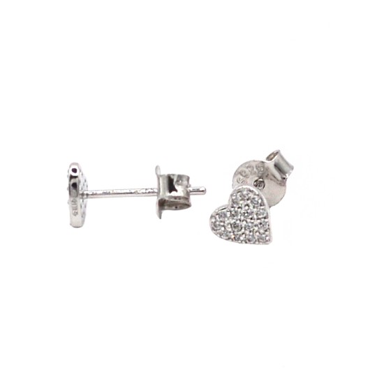 925 Silver White Gold Plated White Zirconia Pavé Heart Stud Earrings