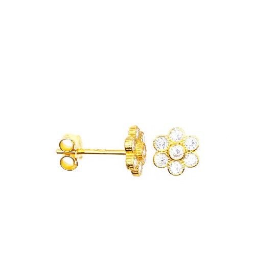 925 Silver Yellow Gold Plated White Onion Zirconia Flower Stud Earrings