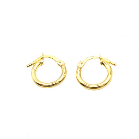 Popcorn tubular hoop earrings ø 55 mm with bridge closure yellow gold plated in 925 silver