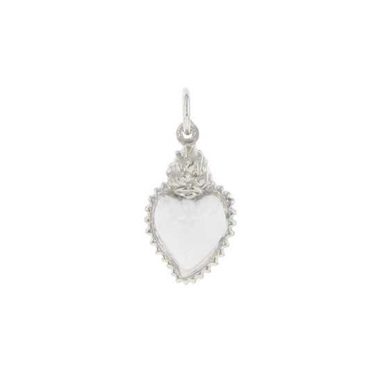 Sacred heart pendant paired engraved and enameled white gold plated in 925 silver