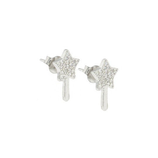 White gold plated semizirconated magic wand lobe earrings in 925 silver