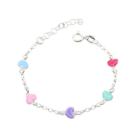 Bracciale maglia rolò con cuori smaltati in argento 925