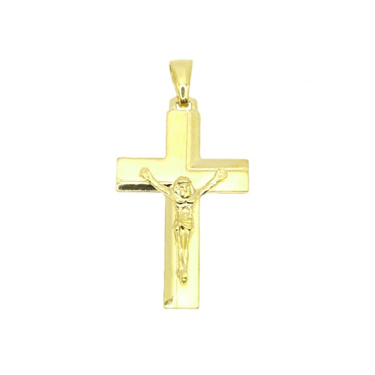 Ciondolo croce liscia e satinata e cristo microfuso placcato oro giallo in argento 925