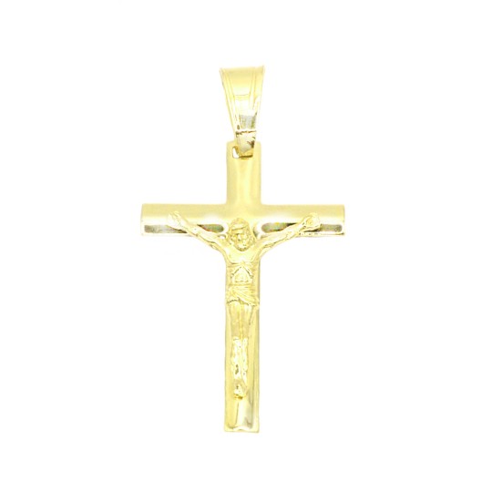 Ciondolo croce liscia con cristo microfuso placcato oro giallo in argento 925