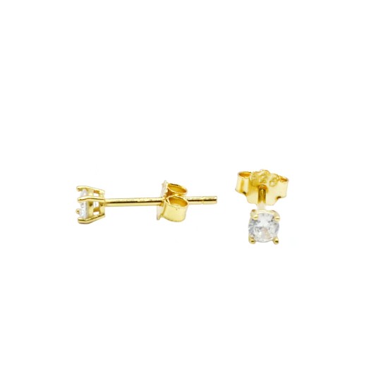 Orecchini punto luce con zircone bianco da 3 mm placcati oro giallo in argento 925