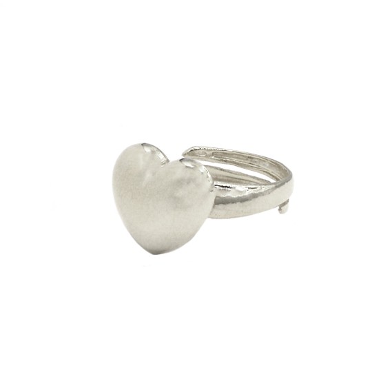 Anello regolabile cuore bombato small placcato oro bianco in argento 925