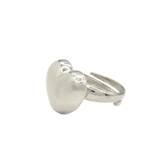 Anello regolabile cuore bombato big placcato oro bianco in argento 925