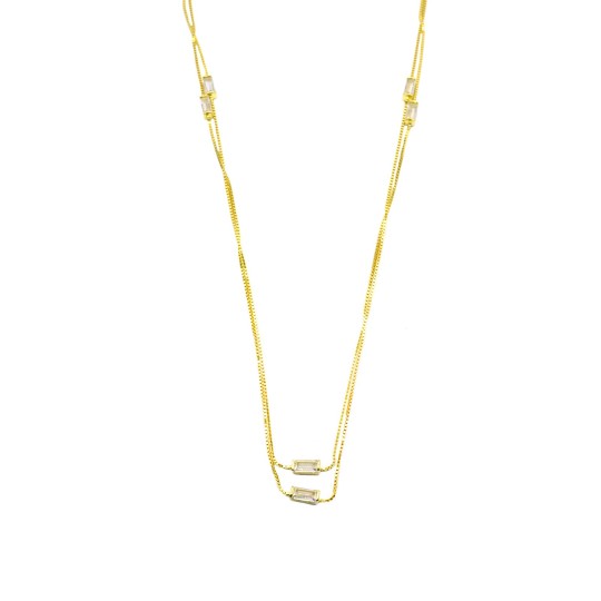 Collana 2 fili maglia veneziana con baguette a tramezzo placcata oro giallo in argento 925