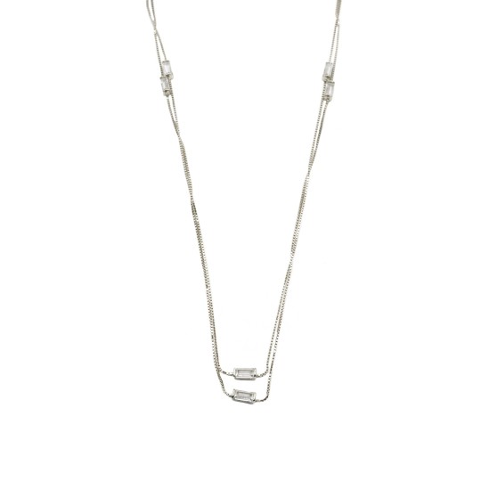 Collana 2 fili maglia veneziana con baguette a tramezzo placcata oro bianco in argento 925