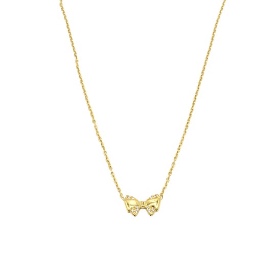 Collana maglia forzatina con fiocco semi zirconato bianco placcato oro giallo in argento 925