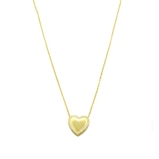 Collana maglia forzatina con cuore scatolato in cornice di zirconi bianchi placcato oro giallo in argento 925