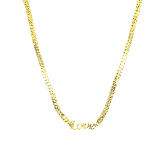 Collana maglia groumette con scritta "Love" centrale a lastra placcata oro giallo in