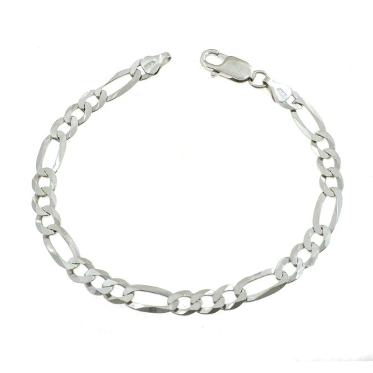 Bracciale maglia a catena 3 1 da 6,5 mm placcato oro bianco in argento 925